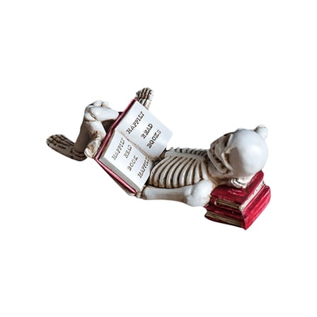 Skeleton Reading Book Figurine – Skeleton Reading Ornament for Halloween Parties & Tabletop Decor
