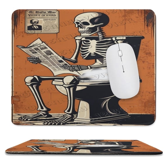 Skeleton Reading Newspaper Print Mouse Pad with Non-Slip Rubber Base, Stitched Edge, Premium-Textured, Gaming Mouse Pad for Wireless Mouse, Computers, Laptop, Office 10"x12"