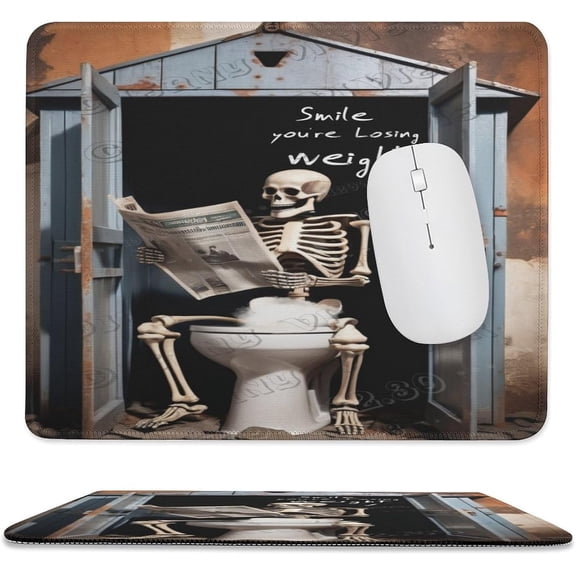 Skeleton Reading Newspaper Print Mouse Pad with Stitched Edge,Premium-Textured Mouse Mat, Non-Slip Rubber Base Mousepad for Laptop, Computer & PC 10"x12"