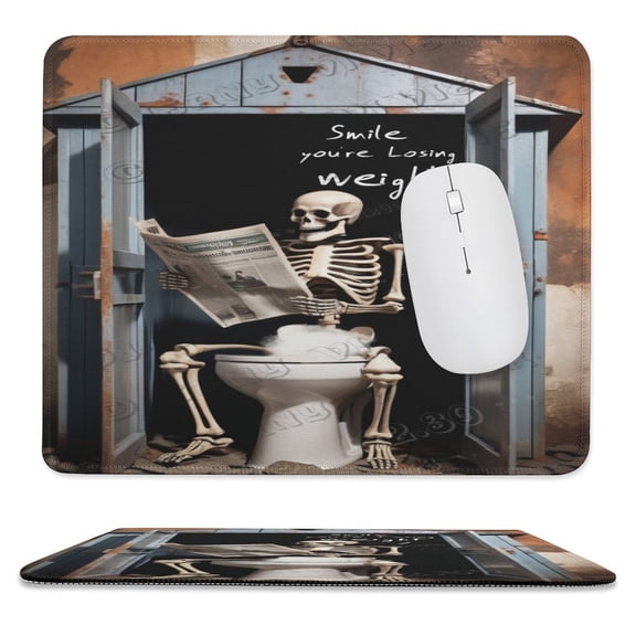 Skeleton Reading Newspaper Print Mouse Pad with Stitched Edge,Premium-Textured Mouse Mat, Non-Slip Rubber Base Mousepad for Laptop, Computer & PC 10"x12"