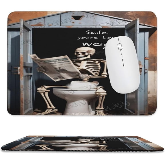 Skeleton Reading Newspaper Print Mouse Pad with Stitched Edge,Premium-Textured Mouse Mat, Non-Slip Rubber Base Mousepad for Laptop, Computer & PC 8"x10"
