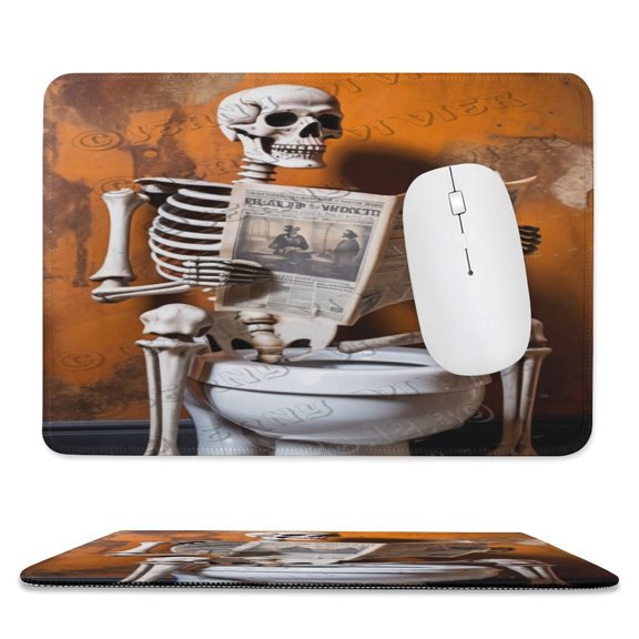 Skeleton Reading Newspaper Printed Mouse Pad,Funny Mouse Pad with Stitched Edge Rubber Base with Non-Slip,Mouse Pad for Computers,Laptop, 8"x10"