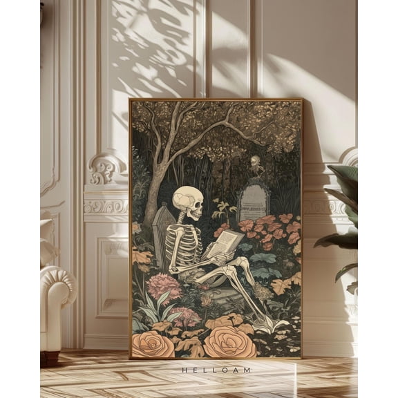 Skeleton Reading Wall Artdecor Poster Print Vintage Design Skeleton Print Wall Art , Poster Only