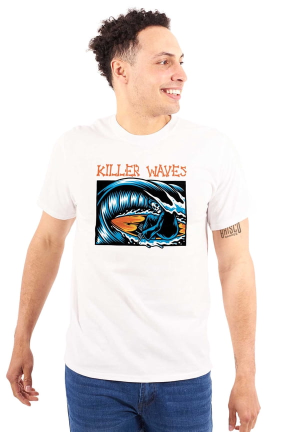 Skeleton Reaper Surfer Killer Waves Plus Size Crewneck Graphic Tee Shirt Brisco Brands 5X