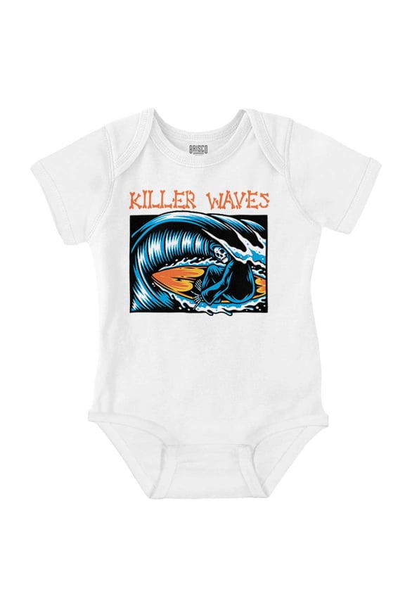 Skeleton Reaper Surfer Killer Waves Romper Boys or Girls Infant Baby Brisco Brands 24M