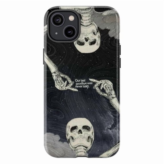 Skeleton Reflection “Our Last Goodbye” Dual Layer Phone Case, Gothic Starry Night Protective Phone Cover, Gift for iPhone 16 15 14 13 12 11 Pro Plus Mini