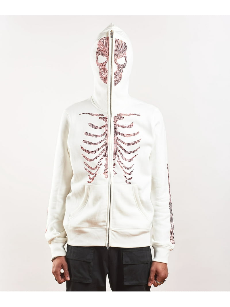 【WHITE】Skelton hoodie Skeleton Rhinestone Full Zip Hoodie - White - Walmart.com