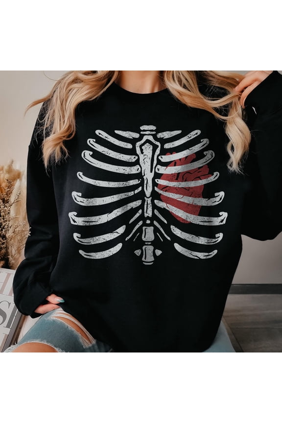 Skeleton Rib Cage Halloween TShirt Rib Cage Crewneck Halloween Skeleton Goth Halloween Got