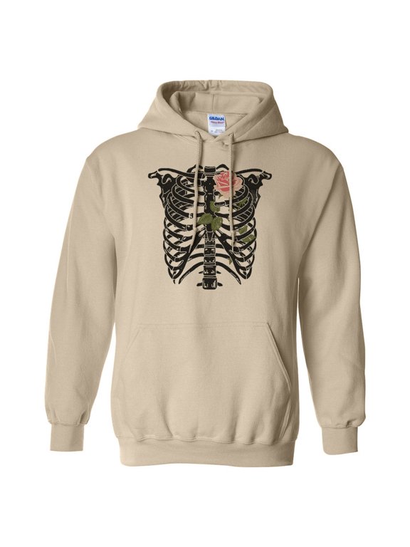 Skeleton Rib Cage Hoodie Sweatshirt Unisex 2X-Large Sand