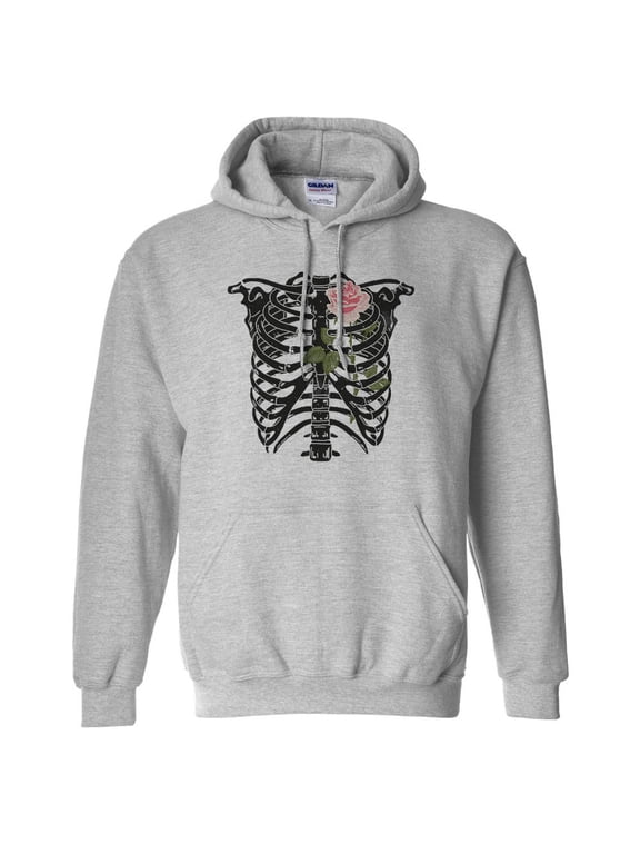 Skeleton Rib Cage Hoodie Sweatshirt Unisex Large Grey
