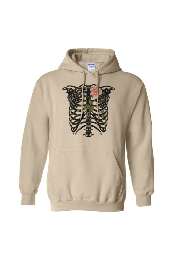 Skeleton Rib Cage Hoodie Sweatshirt Unisex Small Sand