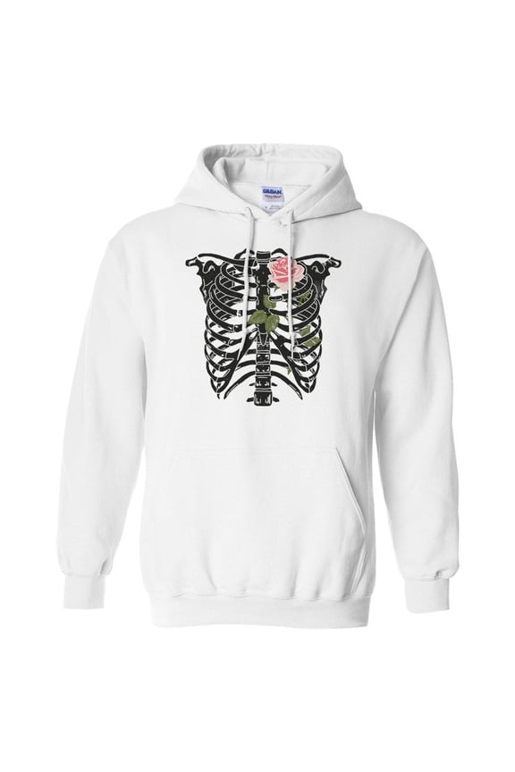 Skeleton Rib Cage Hoodie Sweatshirt Unisex X-Large White