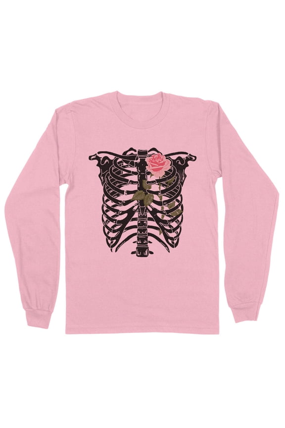 Skeleton Rib Cage Long Sleeve Shirt Unisex Medium Pink