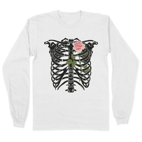 Skeleton Rib Cage Long Sleeve Shirt Unisex Small White