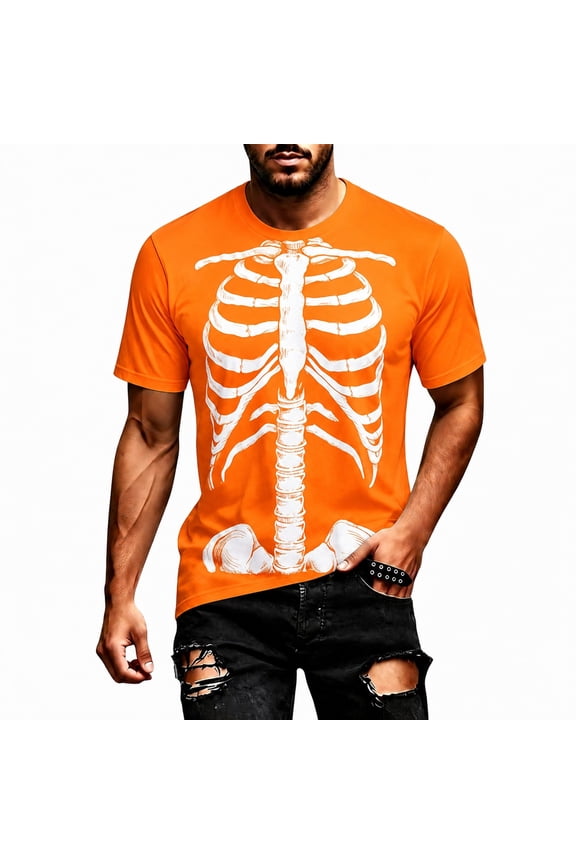 Skeleton Rib Cage Men's Skeleton T-Shirt Halloween Novelty Art Tees Orange XXXXXL