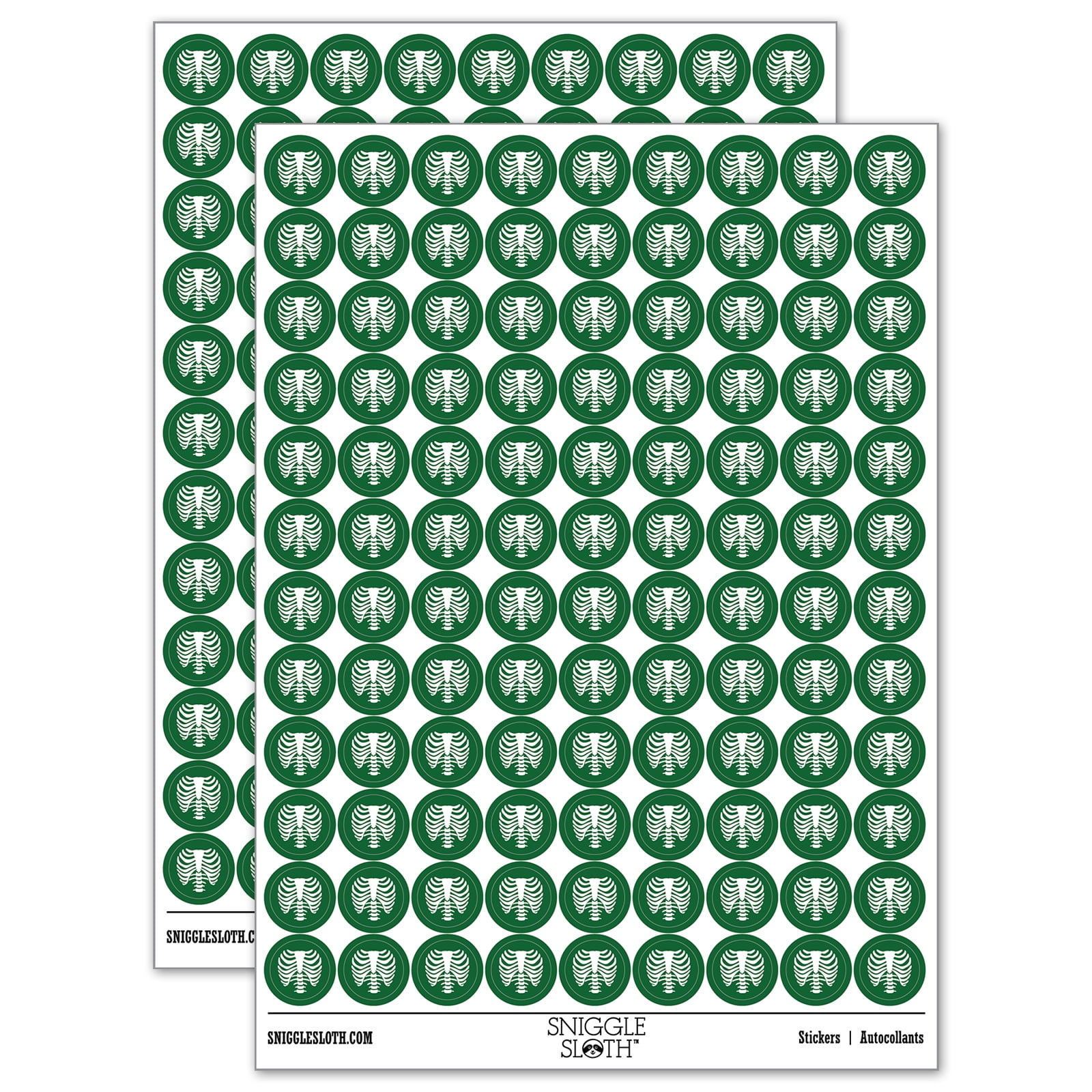 Skeleton Rib Cage 200+ Round Stickers - Dark Green - Matte Finish - 0. ...