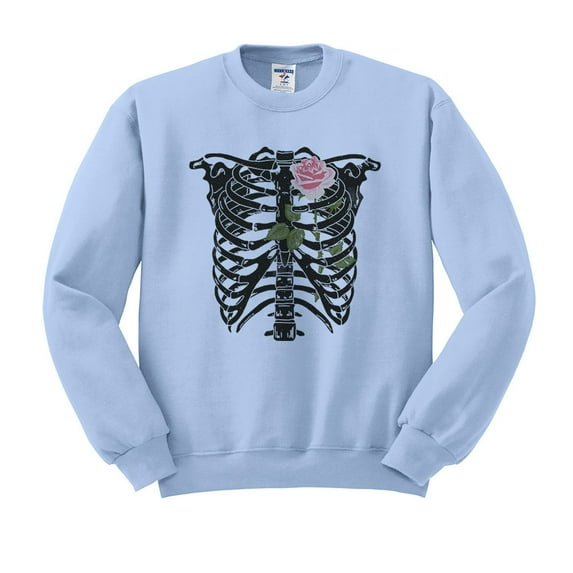 Skeleton Rib Cage Sweatshirt Unisex Large Light Blue