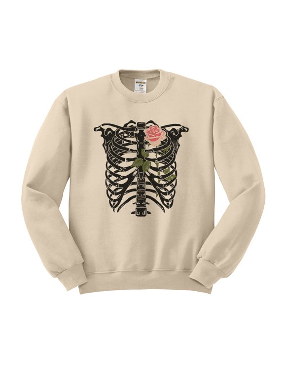 Skeleton Rib Cage Sweatshirt Unisex Large Sand