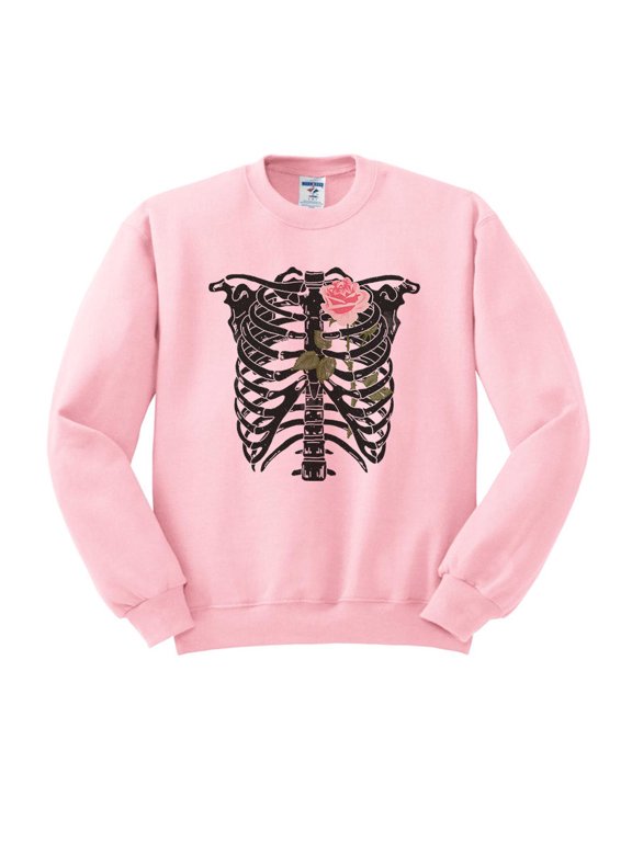 Skeleton Rib Cage Sweatshirt Unisex Medium Pink