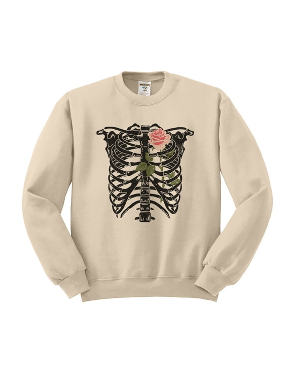Skeleton Rib Cage Sweatshirt Unisex Small Sand