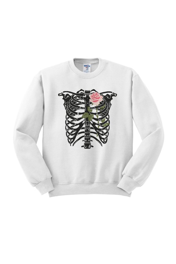 Skeleton Rib Cage Sweatshirt Unisex X-Large White