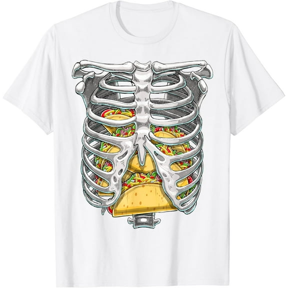 Skeleton Rib Cage T Shirt Halloween Taco Skeleton Costume T-Shirt100% cotton