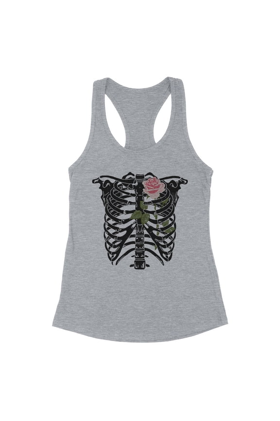 Skeleton Rib Cage Tank Top Fitted Racerback Women's Large Heather Grey