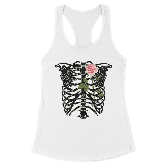 Skeleton Rib Cage Tank Top Fitted Racerback Women's Large White