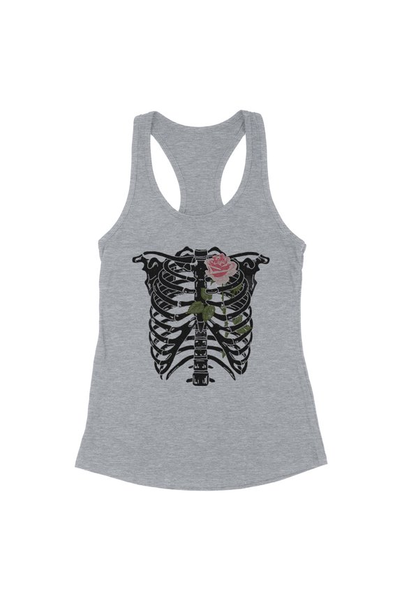 Skeleton Rib Cage Tank Top Fitted Racerback Women's X-Large Heather Grey