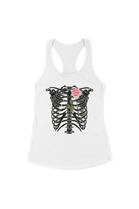 Skeleton Rib Cage Tank Top Fitted Racerback Women's X-Large White
