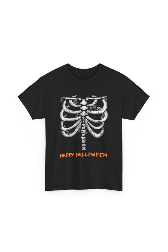 Skeleton Rib Cage Tee - Halloween Costume Party Top, Spooky Graphic Shirt