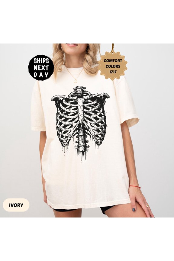Skeleton Rib Cage Vintage Anatomical Graphic Gothic Grunge T-Shirt All Size S-3XL