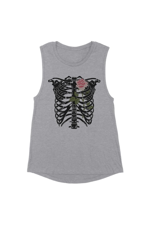 Skeleton Rib Cage Women's Muscle Tank 2X-Large Heather Grey