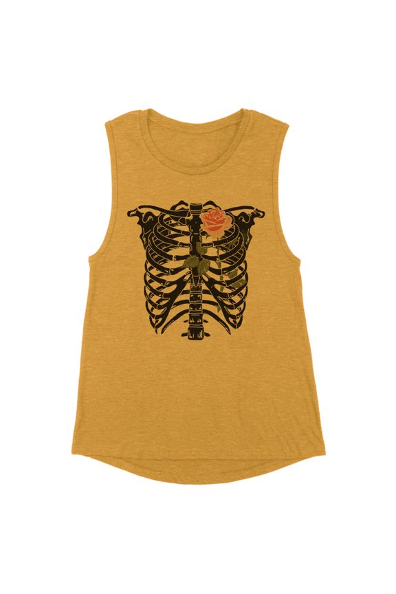 Skeleton Rib Cage Women's Muscle Tank Medium Antique Gold