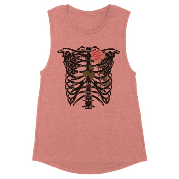 Skeleton Rib Cage Women's Muscle Tank Small Desert Pink