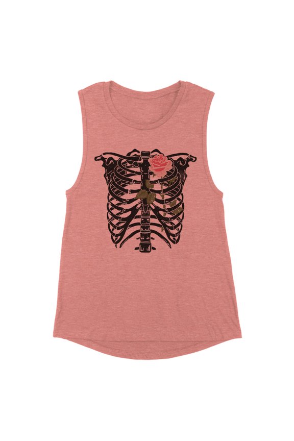 Skeleton Rib Cage Women's Muscle Tank Small Desert Pink