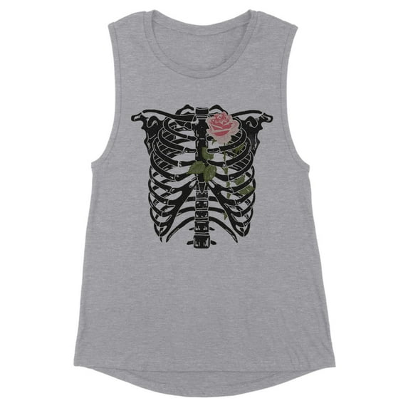 Skeleton Rib Cage Women's Muscle Tank Small Heather Grey