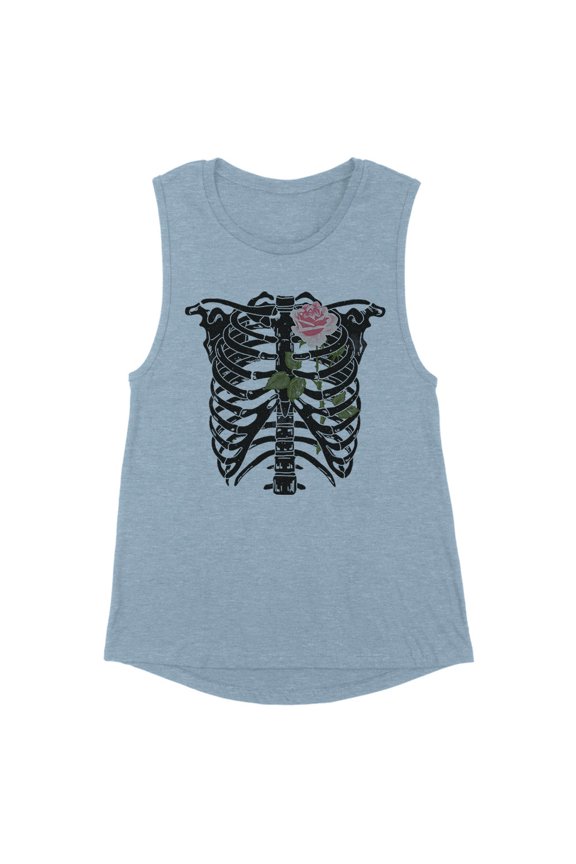 Skeleton Rib Cage Women's Muscle Tank Small Stonewash Denim
