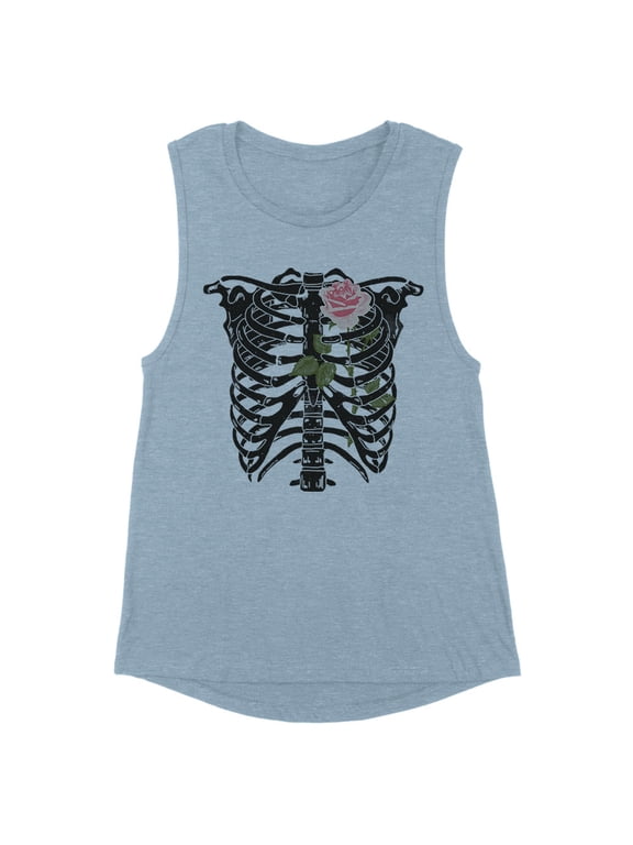 Skeleton Rib Cage Women's Muscle Tank Small Stonewash Denim