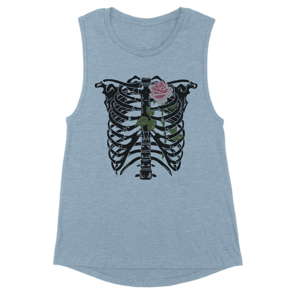 Skeleton Rib Cage Women's Muscle Tank X-Large Stonewash Denim