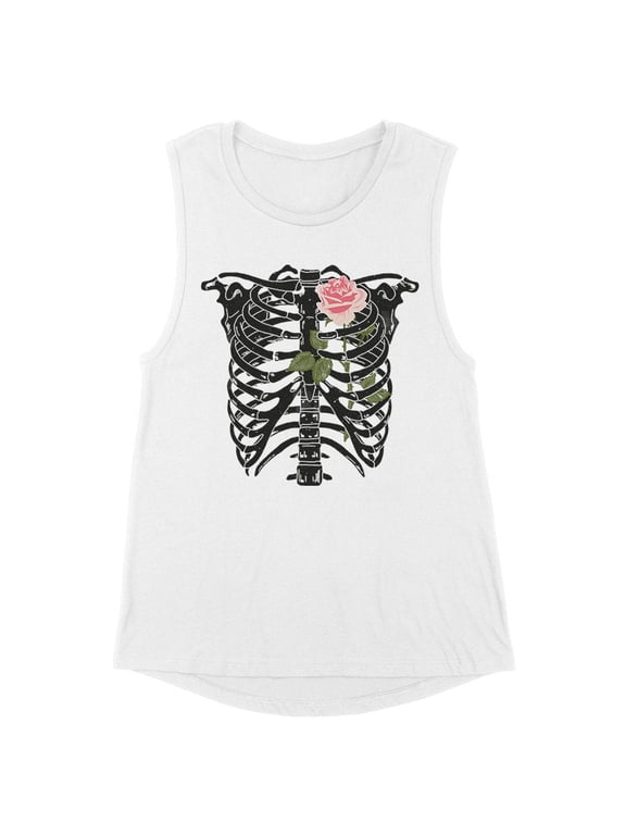 Skeleton Rib Cage Women's Muscle Tank X-Large White
