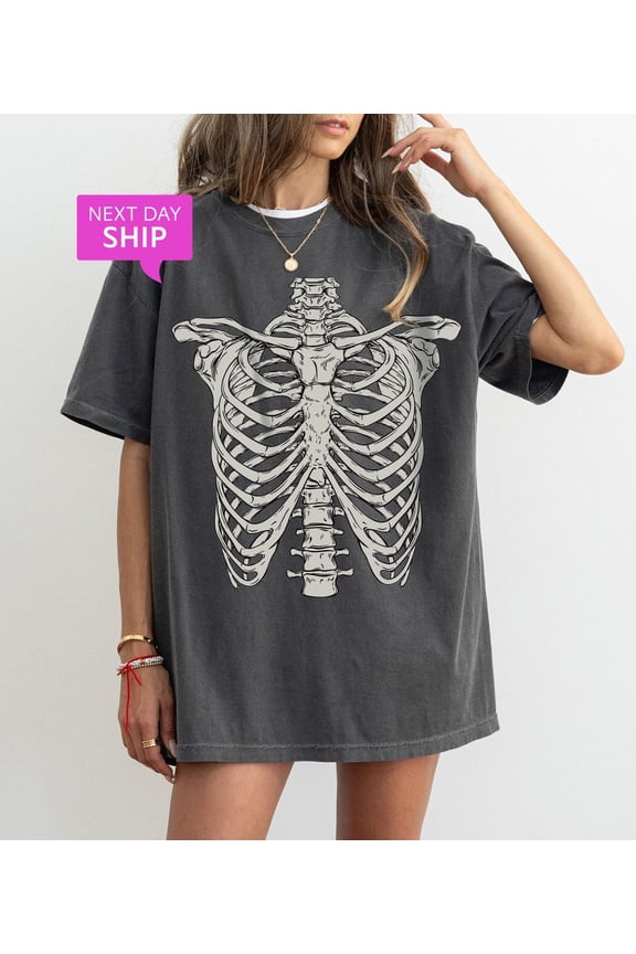 Skeleton Rib Vintage Graphic T Shirt Rib Cage Shirt Retro Skeleton Tee 90S Skull Shirt Spooky Shirt Gift All Size S-3XL