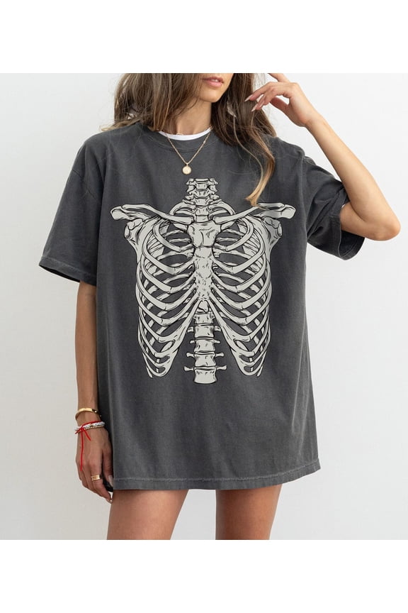 Skeleton Rib Vintage Graphic T Shirt Rib Cage Shirt Retro Skeleton Tee 90S Skull Shirt Spooky Shirt Gift All Size S-3XL