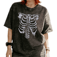 thumbnail image 1 of Skeleton Ribcage Graphic Comfortable Tees T-shirt Retro Splatter Skull Tops Round Neck Black S-2XL Plus Size, 1 of 5