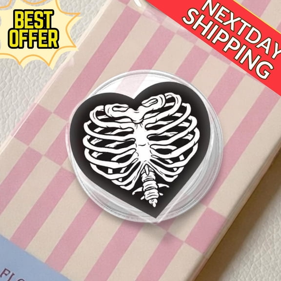 Skeleton Ribcage Heart Phone Grip, Dark Style Popgrip, Dark Aesthetic Phone Holder, Fashion Accessory