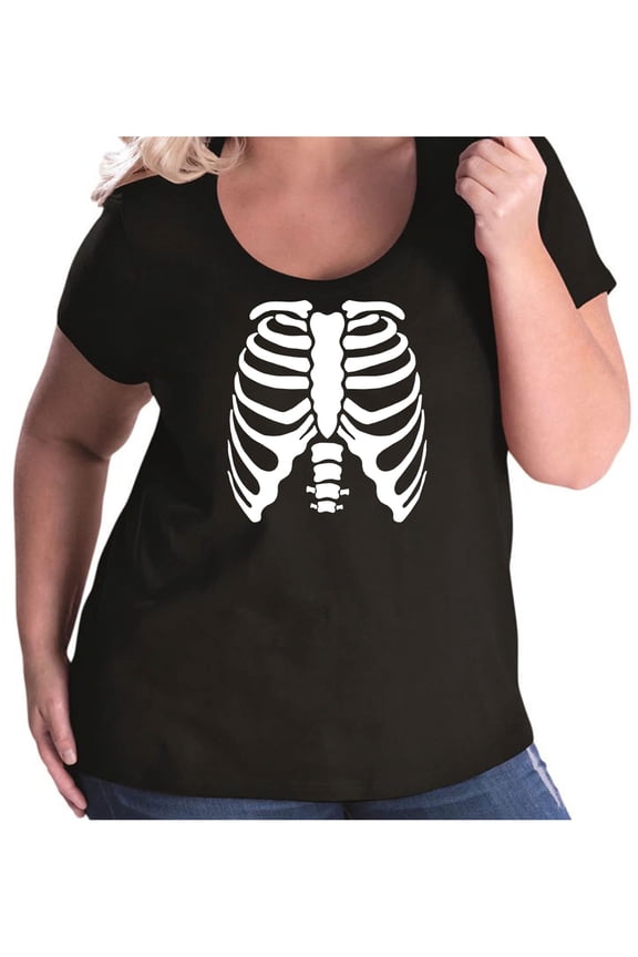 Skeleton Ribs Womens Plus Size Scoopneck Tee
