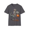 thumbnail image 1 of Skeleton Riding Dinosaur Halloween Pumpkin Ghost Witch TShirt, 1 of 4