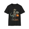 thumbnail image 1 of Skeleton Riding Dinosaur Halloween Pumpkin Ghost Witch TShirt, 1 of 4