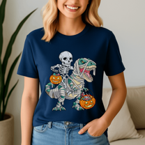 Skeleton Riding Mummy Dinosaur T Rex Shirt, Spooky Season Tee, Happy Halloween Shirt , Ghost Pumpkin Tshirt, Funny Holiday Gift,Horror Witchy