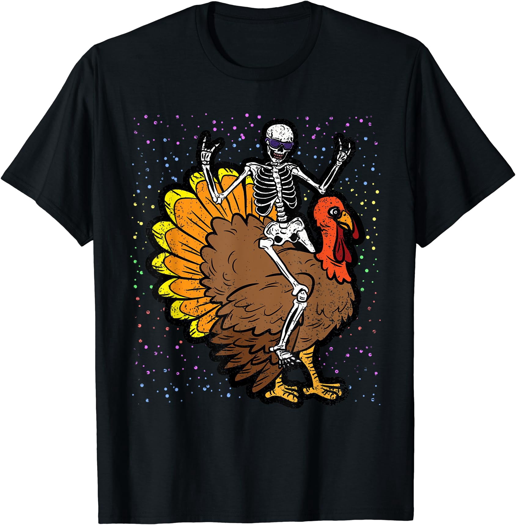 Skeleton Riding Turkey Thanksgiving Day Funny Fall Autumn T-Shirt ...